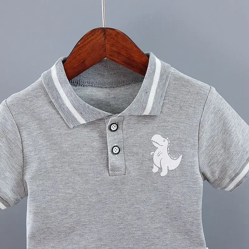 Summer Outfits for Baby Boys 9 to 12 Months Dinosaur Printed Turn-down Collar T-shirts Tops and Shorts 2PCS Infant Clothing Sets