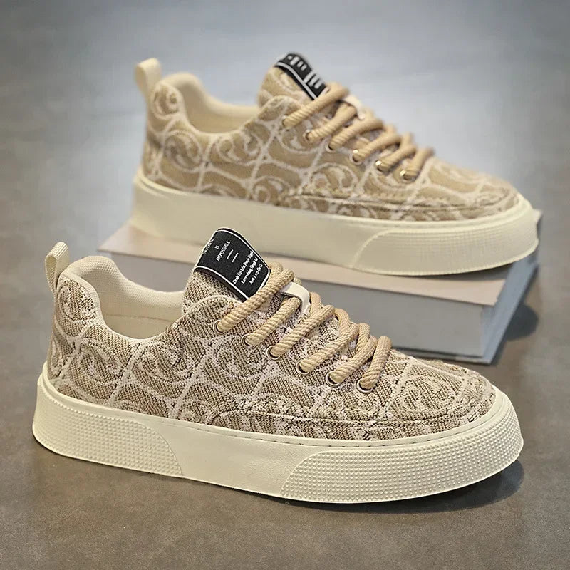 Men's Graffiti Prints Canvas Sneakers 2024 Spring Autumn Breathable Fashion Vulcanize Shoes Outdoor Lace Up Men Casual Shoes