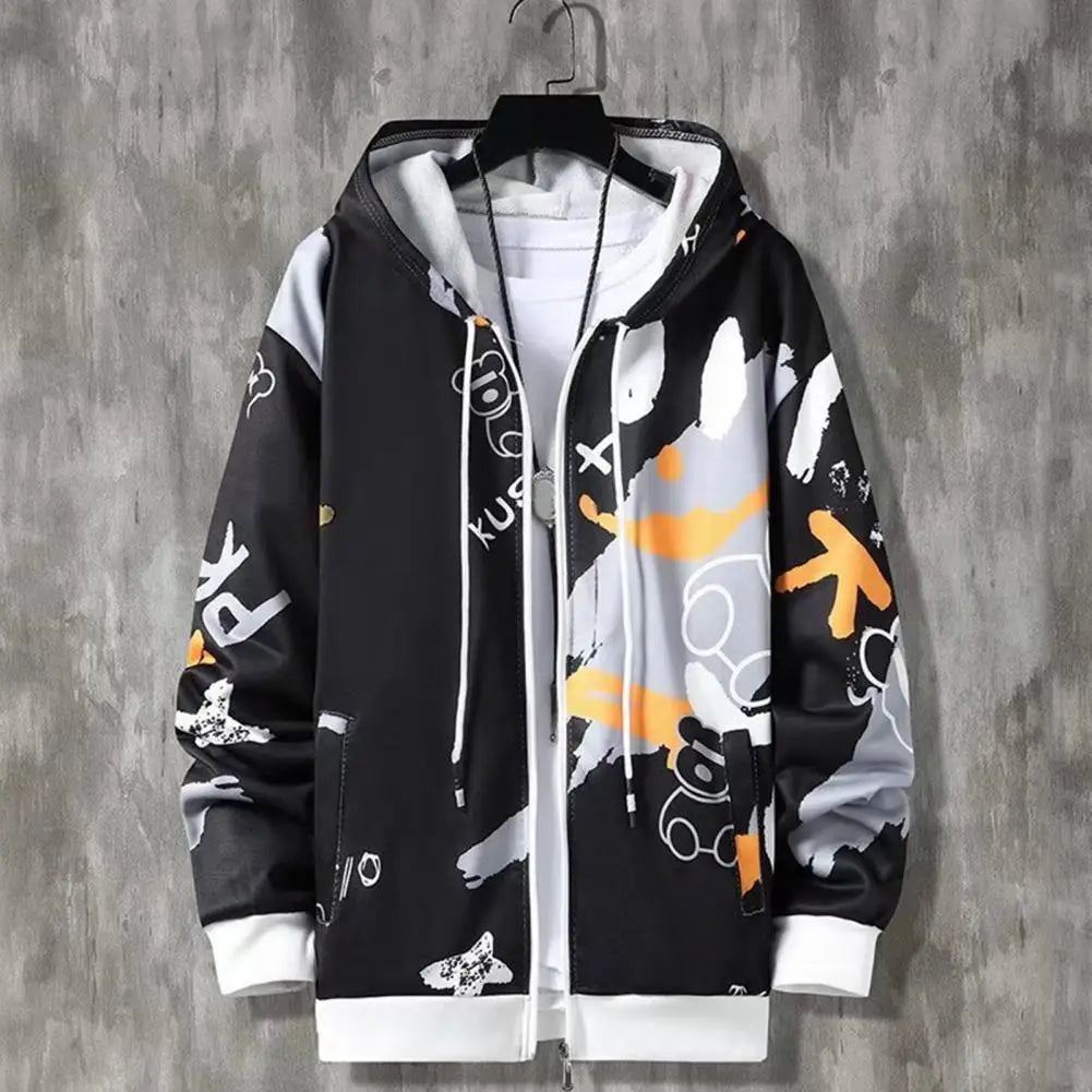 2 Pcs/Set Men Coat Pants Suit Hooded Letter Print Drawstring Loose Jogging Set Hip Hop Ankle-banded Men Sportwear Tracksuit