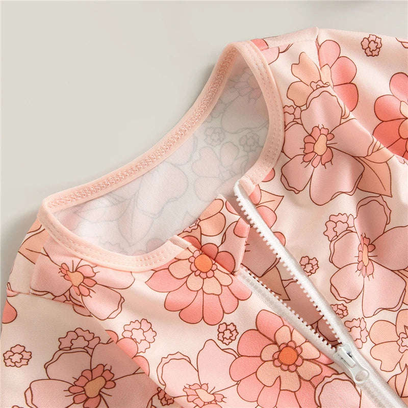 Toddler Infant Girls Swimsuit Cute Strawberry Floral Print Baby Girls Swimwear Summer Beachwear Children Bathing Suit Sun Hat