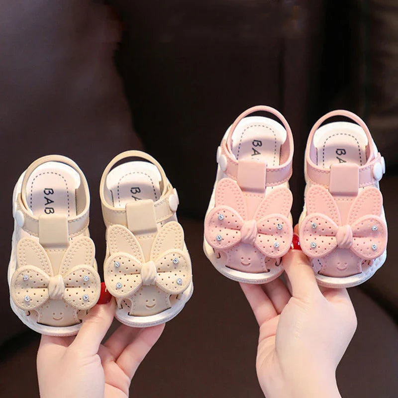 New Summer Aged 0-3 Cute Bow Rhinestone Baby Shoes For Girls Non-Slip Soft-Soled Children Toddler Kids Sandals With Covered Toes