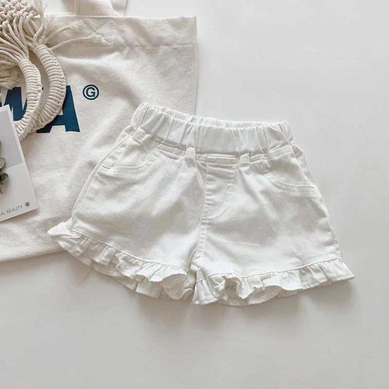 MILANCEL Girls Shorts Summer Kids Clothes Ruffle Trousers Elastic Waist Solid Cotton