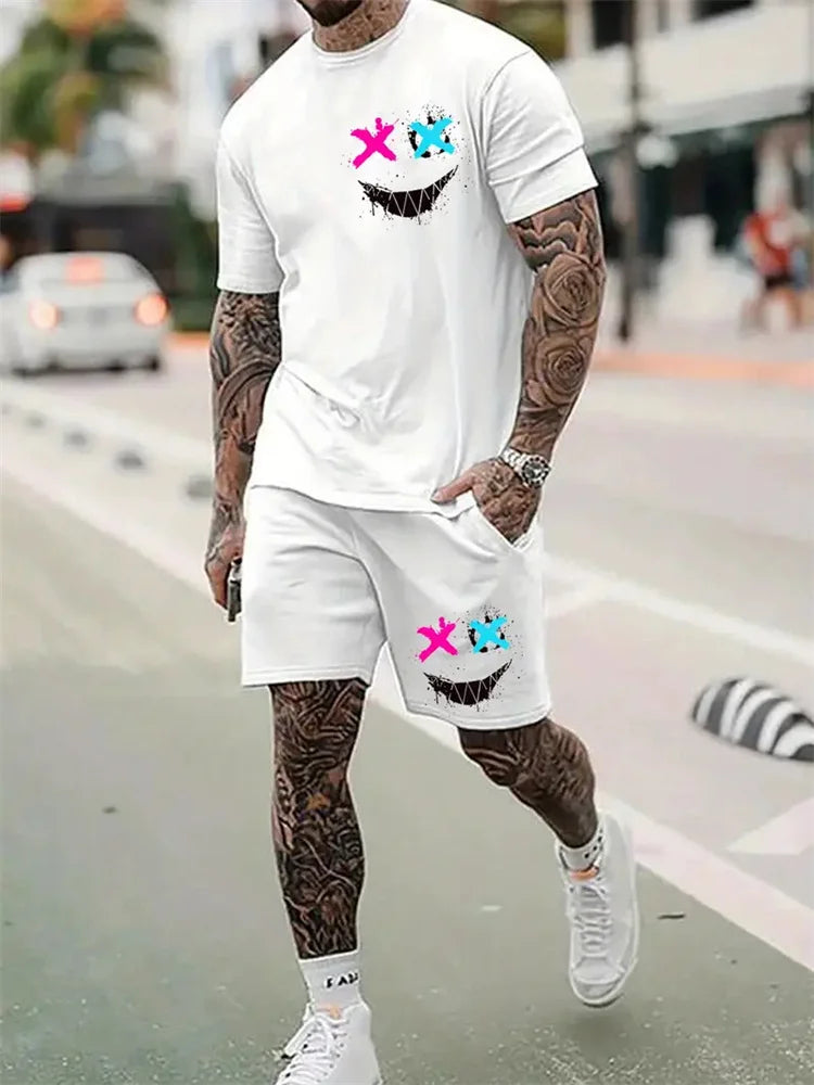 2025 Men's Fashion T-shirt Shorts Set Fun Printed Sportswear Two Piece Set Summer Oversized Men's Casual Hip Hop Street Wear M-3