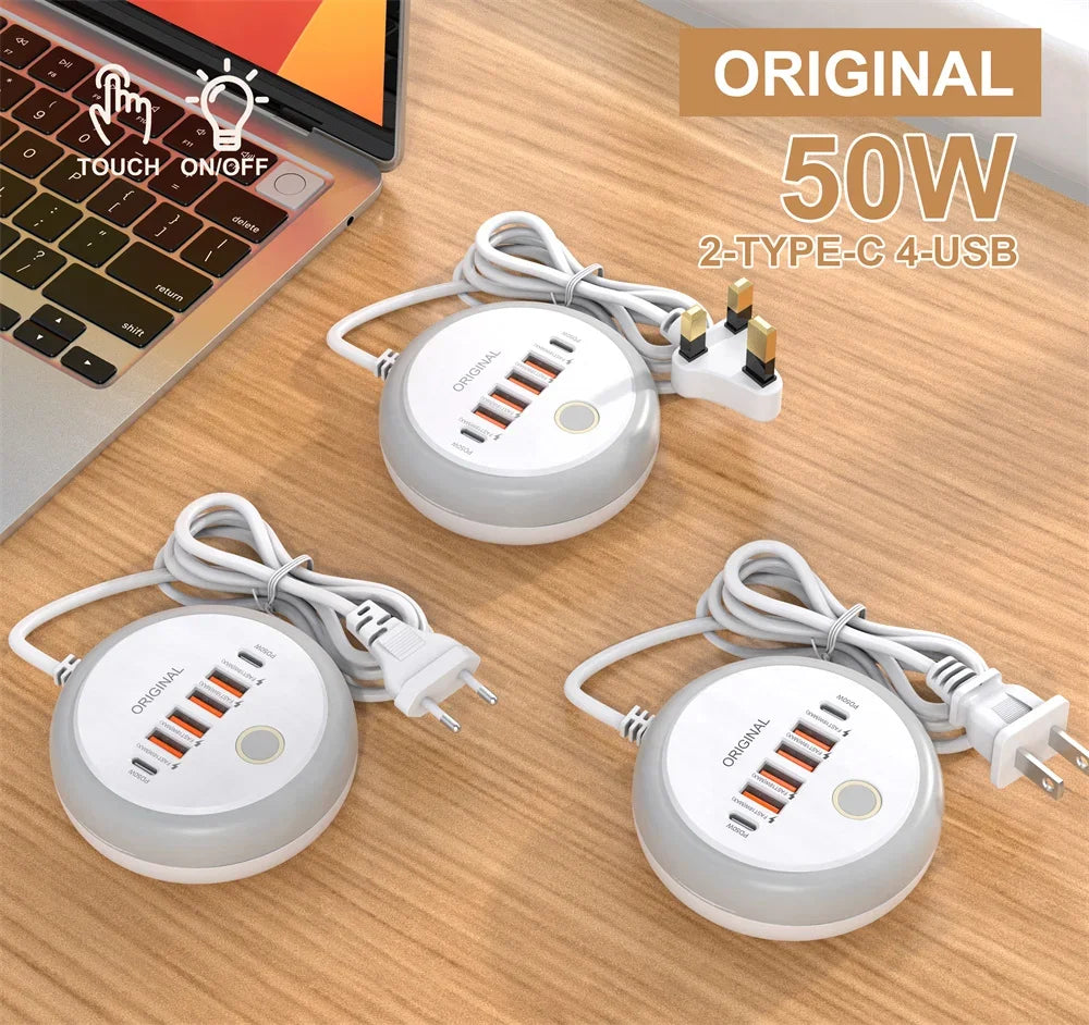 50W подовжувач з кількома портами USB C, розетка Type C, швидка зарядка, настінний зарядний пристрій USB адаптер для iPhone12 13, швидка зарядка мобільного телефону