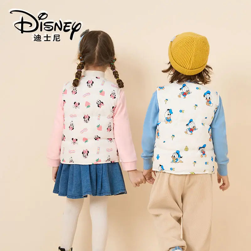 Дитячі мультяшні жилети Disney Міккі Маус Мінні, теплі пальто з пуховими рукавами
