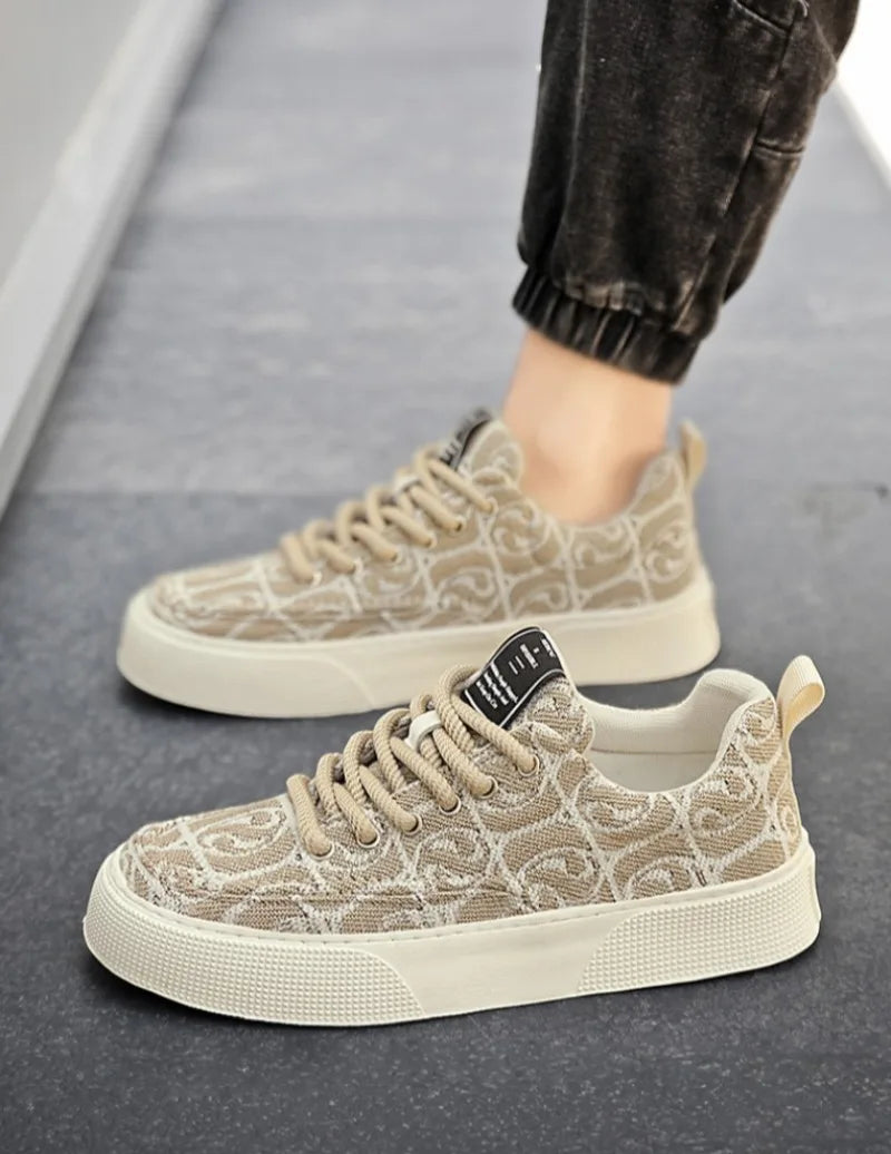 Men's Graffiti Prints Canvas Sneakers 2024 Spring Autumn Breathable Fashion Vulcanize Shoes Outdoor Lace Up Men Casual Shoes