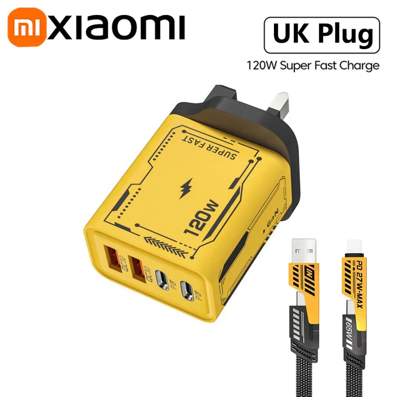 Xiaomi 120W 4-портовий ультра швидкий зарядний пристрій Type-C GaN USB-C QC 3.0 Super Charge Mech-Wind адаптер для iPhone Samsung
