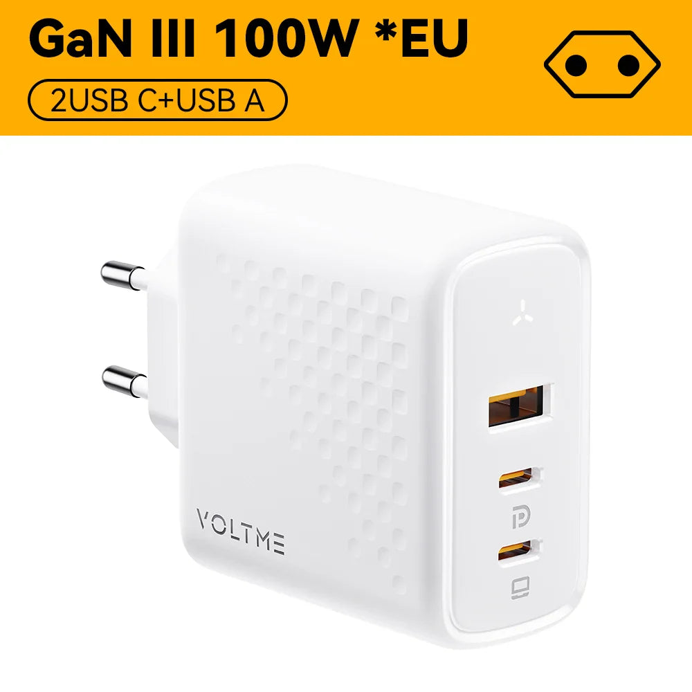 Зарядний пристрій VOLTME 100W GaN для Macbook, планшета, USB Type C, швидка зарядка для iPhone 15 14 13 12, Quick Charge 4.0 3.0
