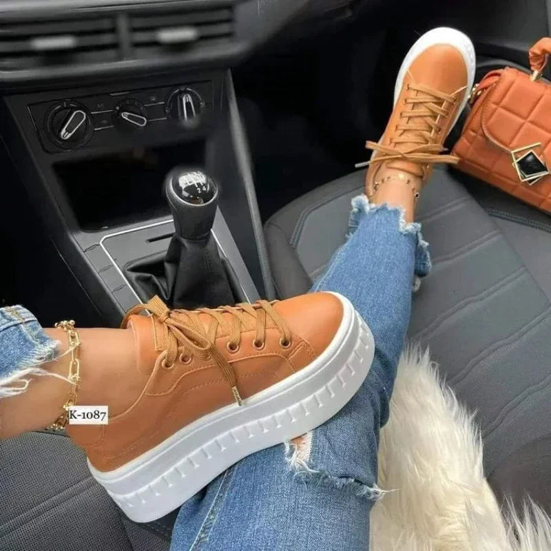 White Shoes Casual Shoes for Women 2025 New Platform Sneakers Solid Color Ladies Footwear Trend Lightweight PU Vulcanized Shoes