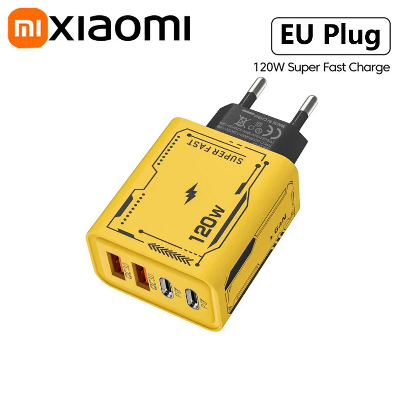 Xiaomi 120W 4-портовий ультра швидкий зарядний пристрій Type-C GaN USB-C QC 3.0 Super Charge Mech-Wind адаптер для iPhone Samsung