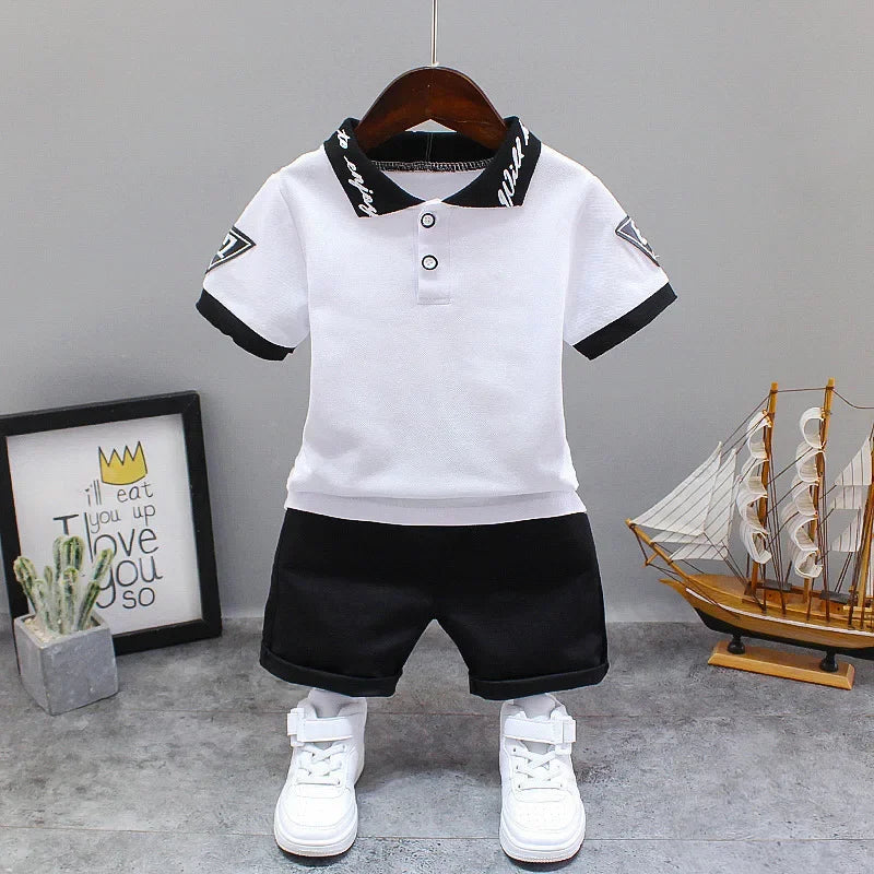 Summer Outfits for Baby Boys 9 to 12 Months Dinosaur Printed Turn-down Collar T-shirts Tops and Shorts 2PCS Infant Clothing Sets