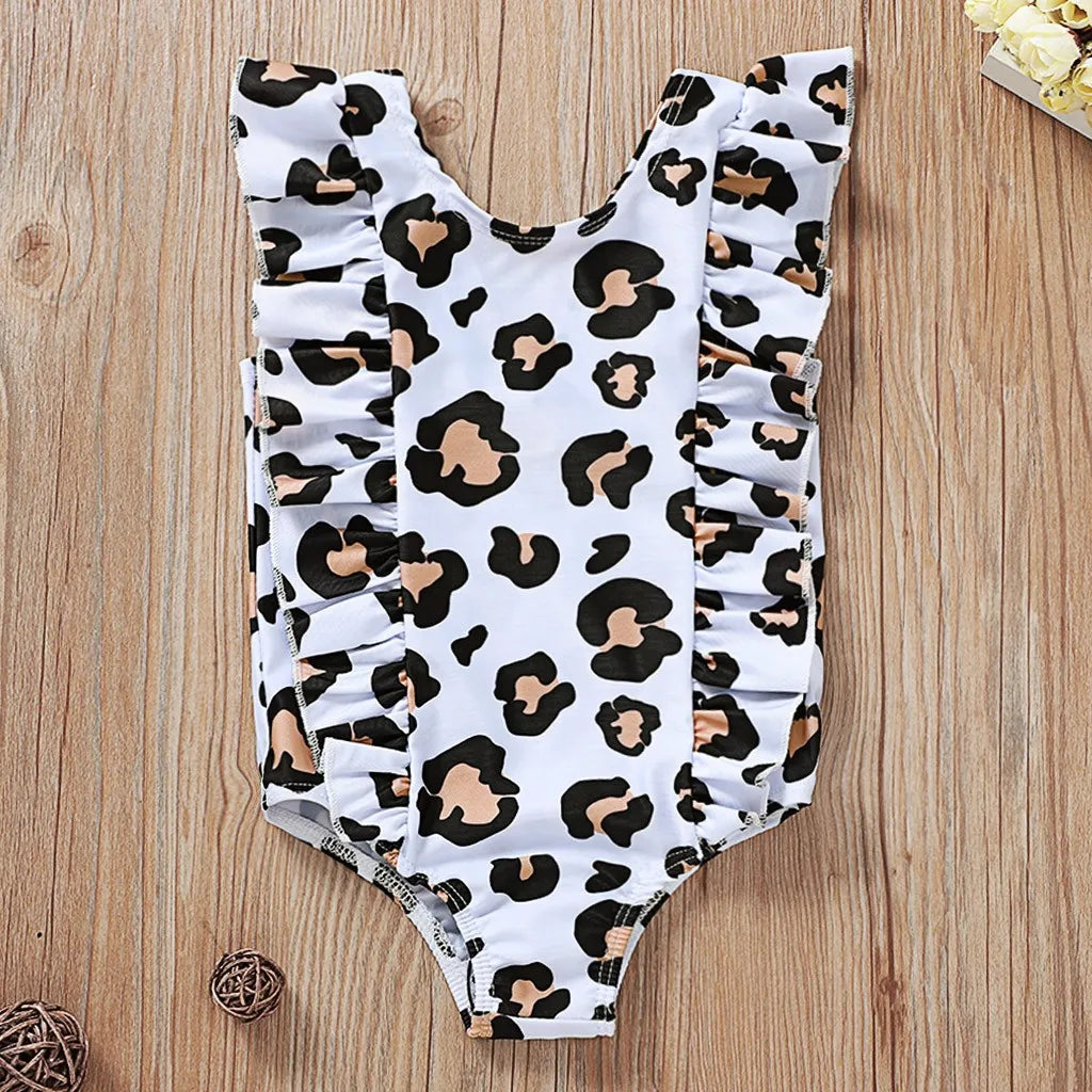 Kids Baby Summer Girl Ruffle Print Bikini Swimwear Swimsuit Bathing Beach Beach Wear Sleeveless Print Ruffles Bikini Dropship