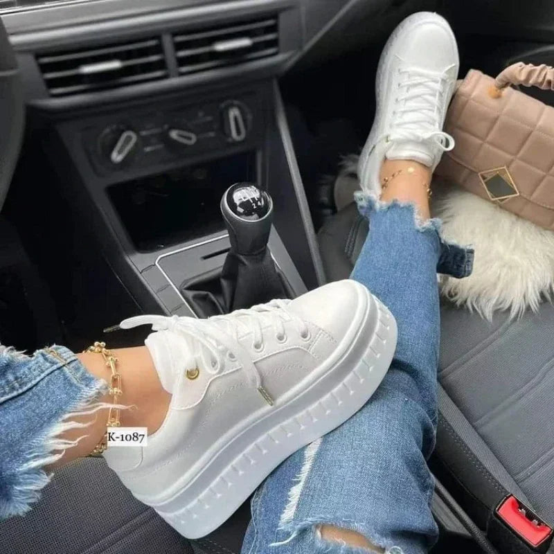 White Shoes Casual Shoes for Women 2025 New Platform Sneakers Solid Color Ladies Footwear Trend Lightweight PU Vulcanized Shoes