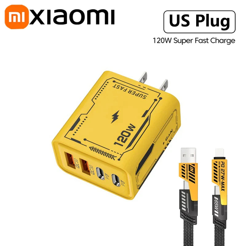 Xiaomi 120W 4-портовий ультра швидкий зарядний пристрій Type-C GaN USB-C QC 3.0 Super Charge Mech-Wind адаптер для iPhone Samsung