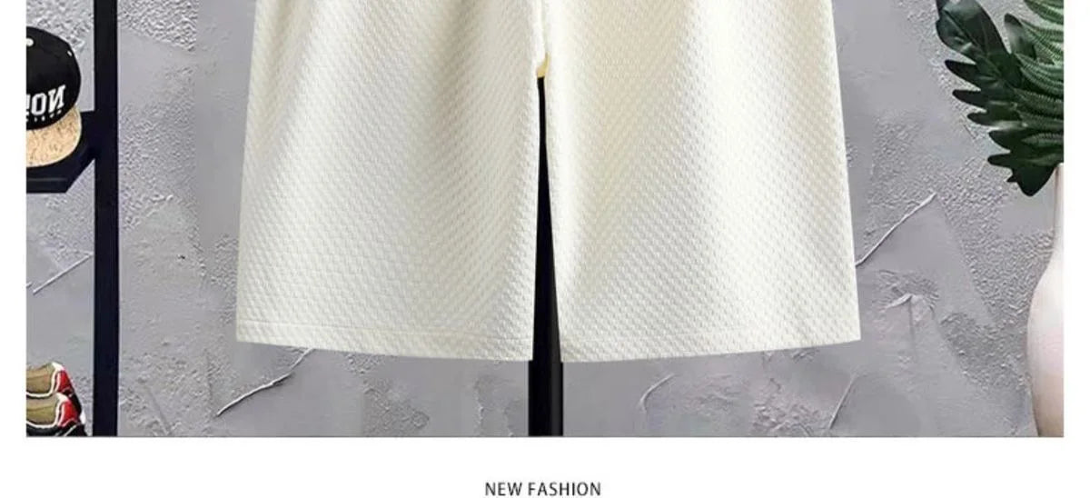 Summer New Fashion Trend Short Sleeve Shorts Ice Silk Suit Men Loose Sports Breathable Large Size High Quality Two-Piece Set