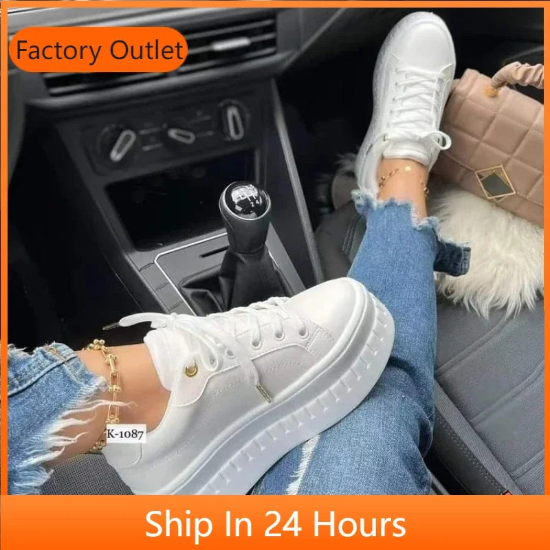 White Shoes Casual Shoes for Women 2025 New Platform Sneakers Solid Color Ladies Footwear Trend Lightweight PU Vulcanized Shoes