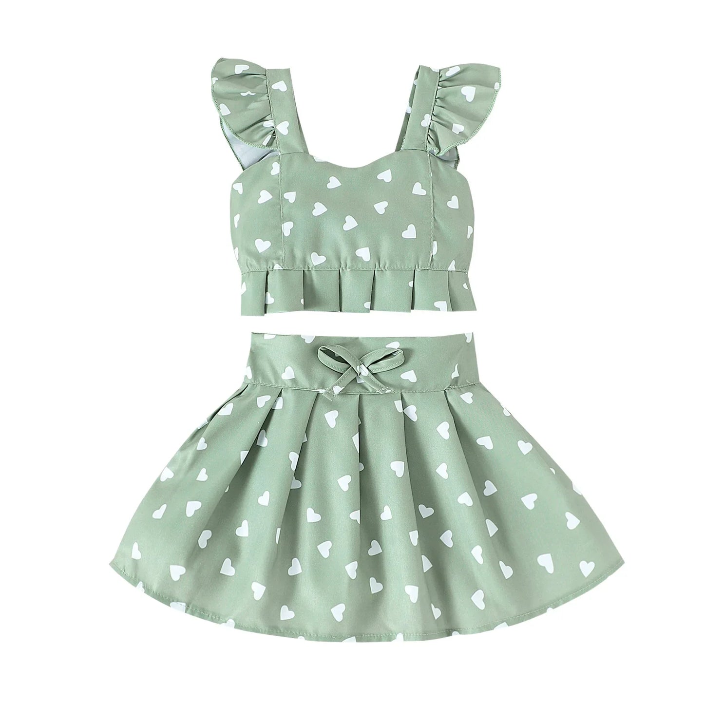 2PCS Summer New Style Girls 1-4 Years Old Comfortable Sweet Cherry Love Pattern Top + Short Skirt Set Toddler Girl Clothes