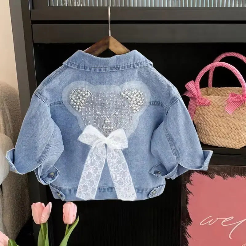 Kids Denim Jackets for Girls Baby Bow Coats Spring Autumn Fashion Child Kids Outwear Jackets Jean