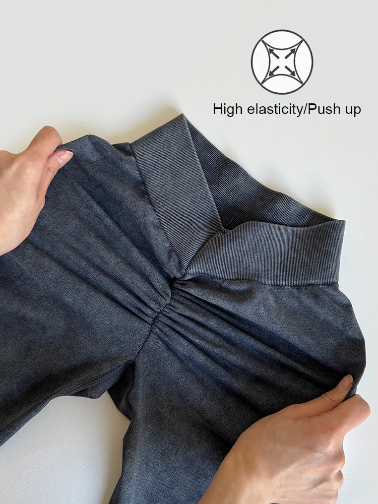Легінси для спорту з високою талією Push Up, еластичні, жіночі, сексуальні, безшовні, з ефектом потертості, джинсові, для тренажерного залу