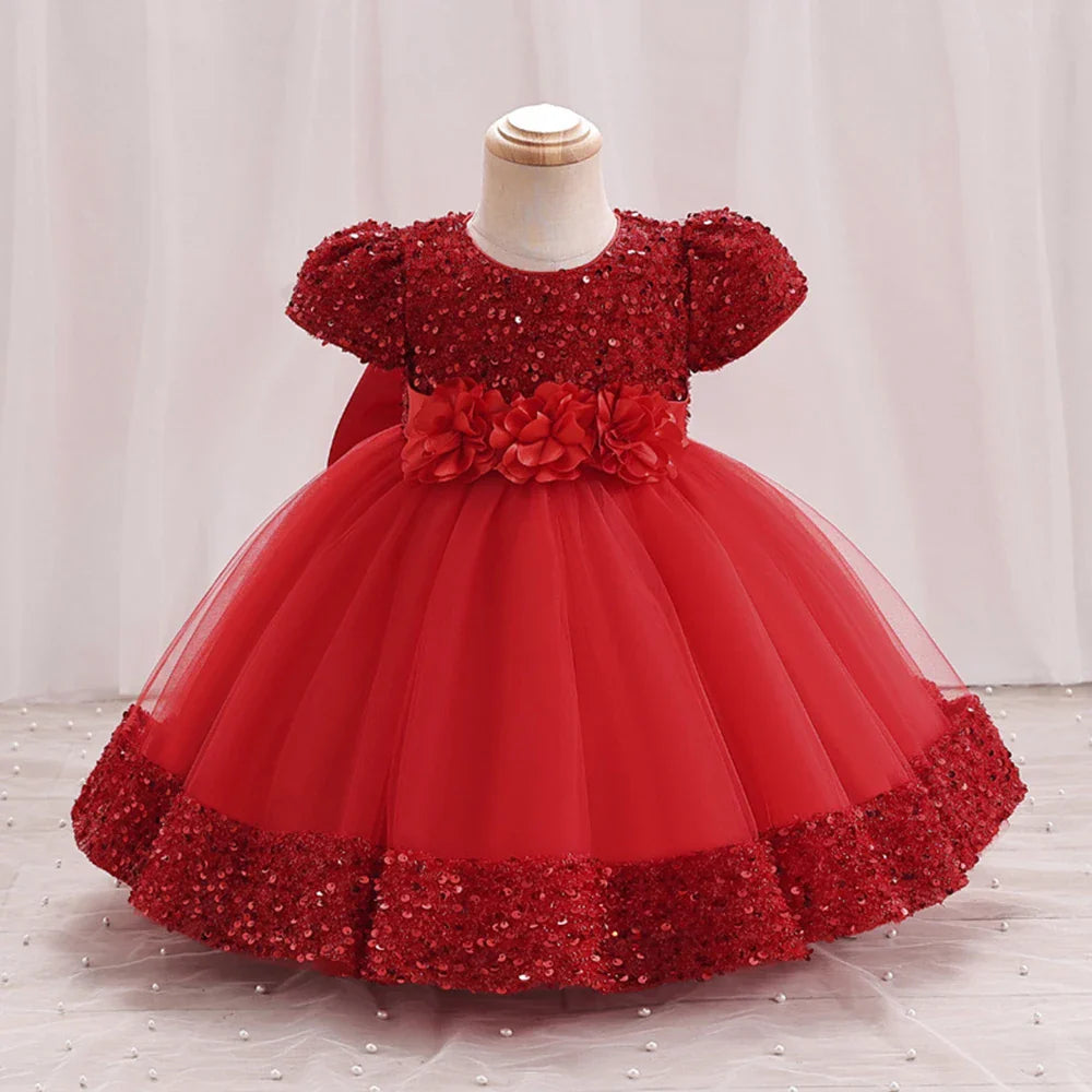 Toddler Girls 1st Birthday Clothes Bow Cute Baby Baptism Gown Kids Wedding Party Elegant Princess Vestidos Christmas Costume