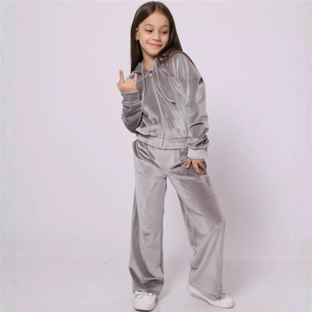 Foreign Trade European and American Spring and Autumn Girls Velvet Hoodie Pants Set Suit image 2