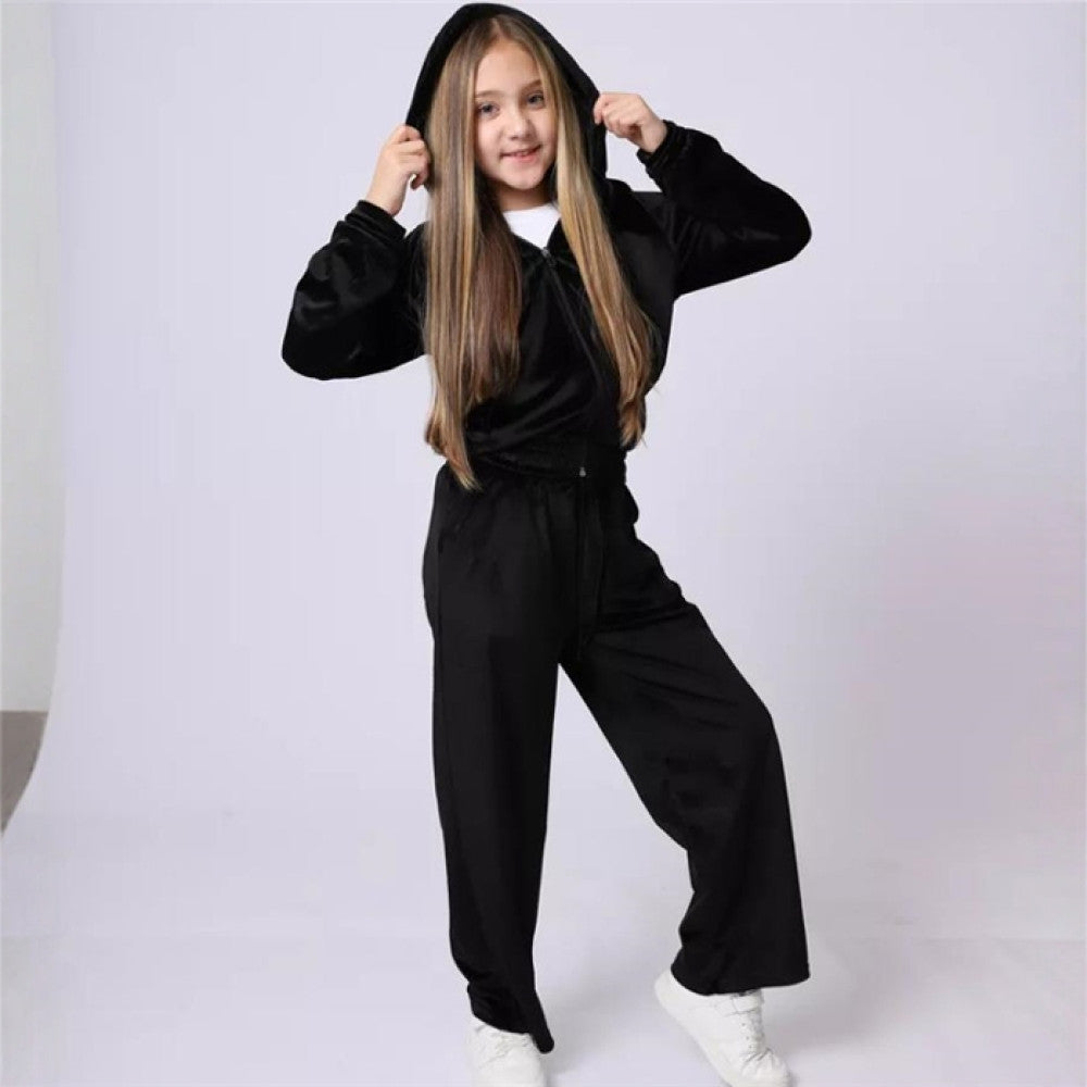 Foreign Trade European and American Spring and Autumn Girls Velvet Hoodie Pants Set Suit image 3