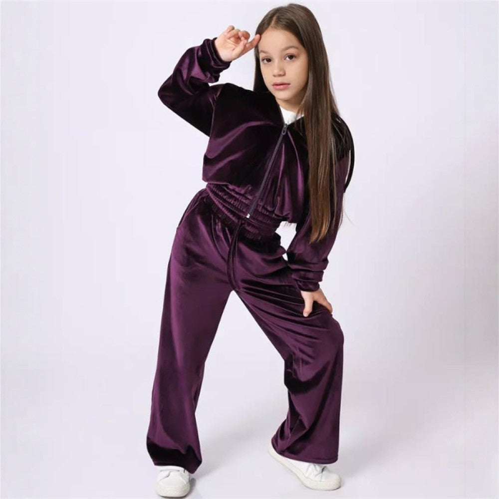 Foreign Trade European and American Spring and Autumn Girls Velvet Hoodie Pants Set Suit image 4
