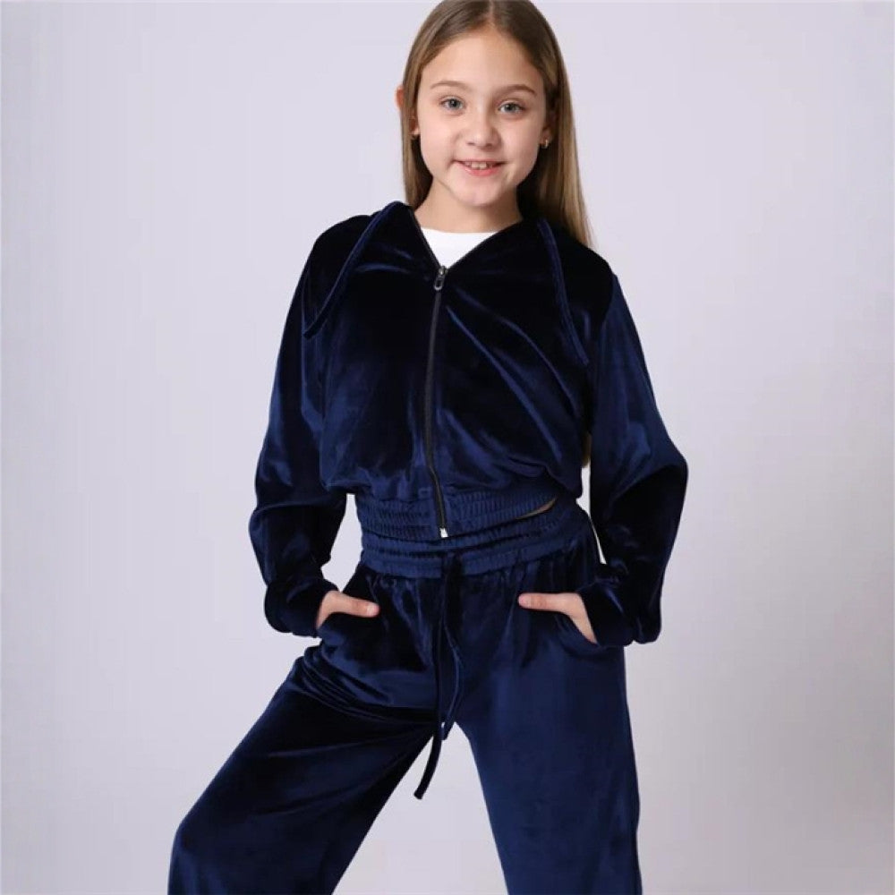 Foreign Trade European and American Spring and Autumn Girls Velvet Hoodie Pants Set Suit image 5