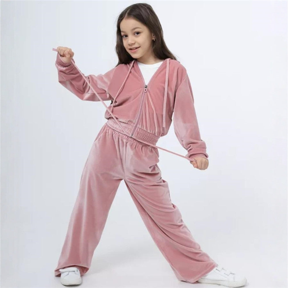 Foreign Trade European and American Spring and Autumn Girls Velvet Hoodie Pants Set Suit image 0