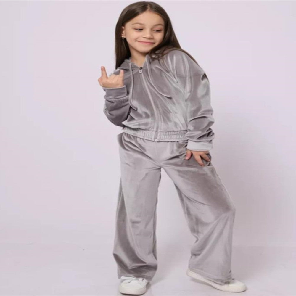 Foreign Trade European and American Spring and Autumn Girls Velvet Hoodie Pants Set Suit image 12