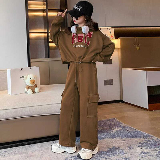 Junior high school students fashionable hoodie set for women in spring and autumn 2025 new styles for big children girls and girls cool and handsome clothes for spring