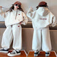 Girls Western style Spring and Autumn hooded embroidery medium and large children s Korean version hoodie with heart shaped embroidery sweatpants sports two piece set image 1