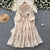 French retro palace style hollow hook lace splicing stand collar single breasted waist fashionable swing dress for women