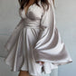 Solid color V-neck flared sleeve waist cinched dress Flared Sleeveless Slim Dress