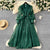 French high-end women's dress for spring 2025 with waist cinching, heavy embroidery, V-neck lantern sleeves, single breasted long skirt