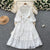 French retro palace style hollow hook lace splicing stand collar single breasted waist fashionable swing dress for women