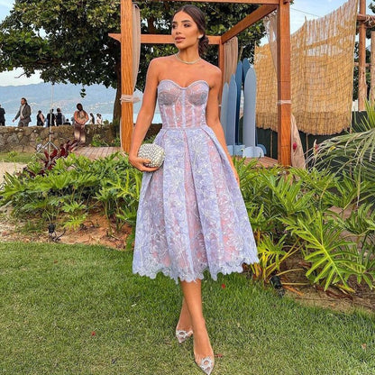 Elegant Women Lace Party Dress Tight strapless Party Dress Lace Dress Women
