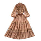 French retro palace style hollow hook lace splicing stand collar single breasted waist fashionable swing dress for women