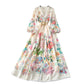 French court style dress for women with sweet lace V-neck buttoned slim fit long design printed dress