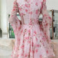Flower Flare Sleeves Deep V Dress