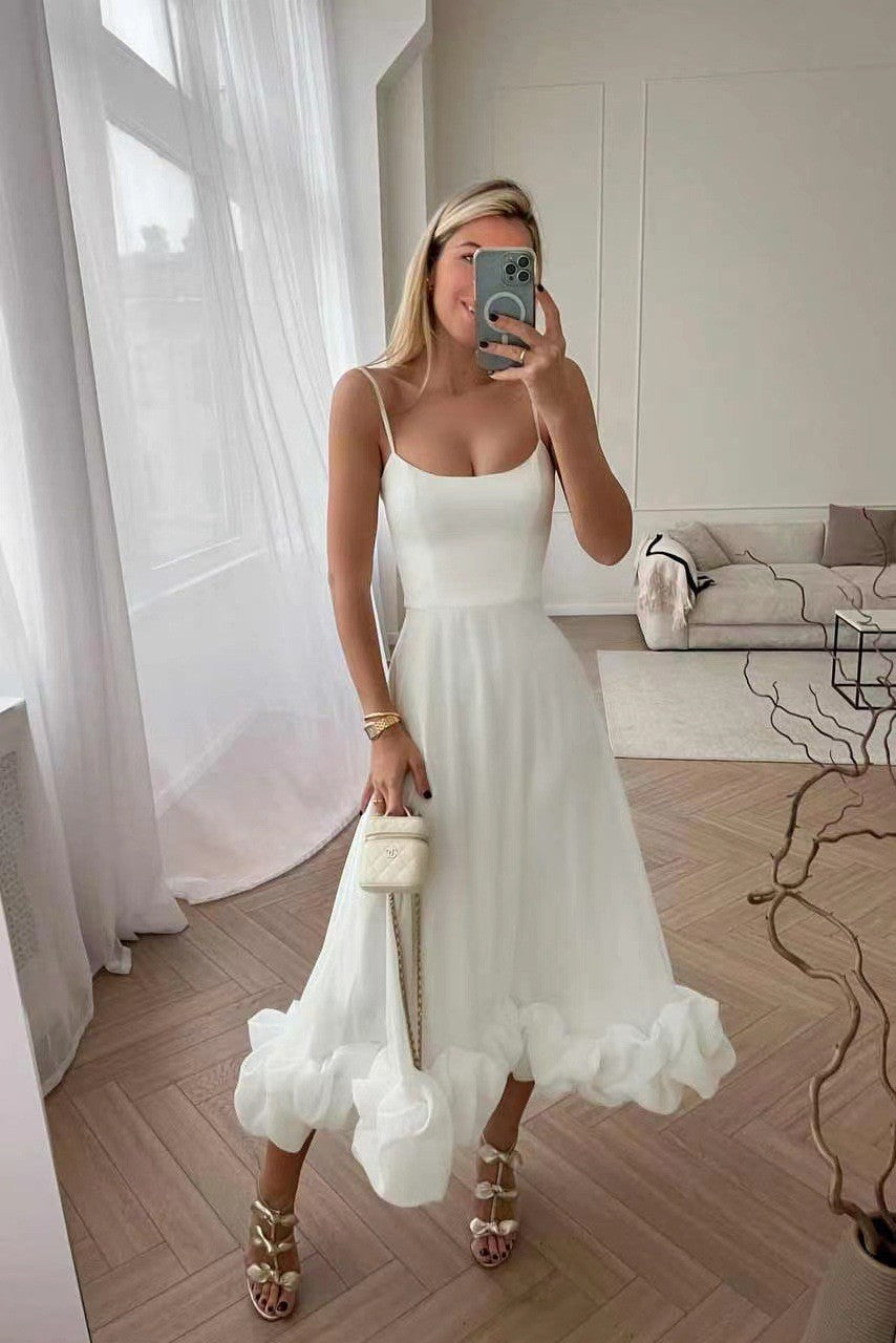 Women's Elegant Party Dress Summer European and American Strap Top D Flower A-line Skirt for Women