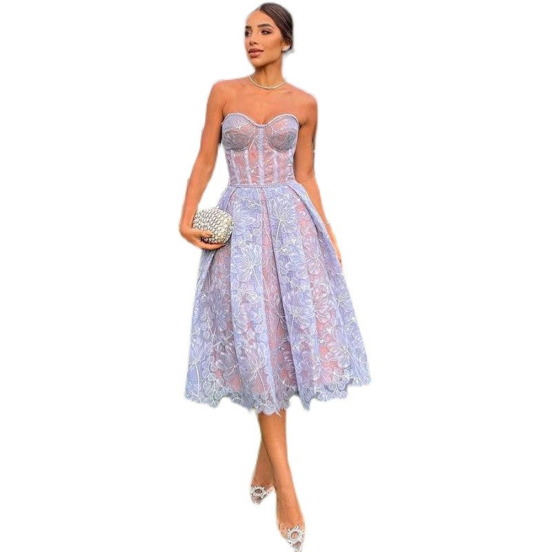 Elegant Women Lace Party Dress Tight strapless Party Dress Lace Dress Women