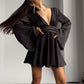Solid color V-neck flared sleeve waist cinched dress Flared Sleeveless Slim Dress