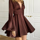 Solid color V-neck flared sleeve waist cinched dress Flared Sleeveless Slim Dress