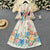 French court style dress for women with sweet lace V-neck buttoned slim fit long design printed dress