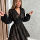 Hollow Jacquard Lantern Sleeve Dress