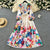 French court style dress for women with sweet lace V-neck buttoned slim fit long design printed dress
