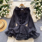 Fairy dress 2025 new atmosphere V-neck three-dimensional flower lace up waist cinched ruffle edge chiffon dress for women