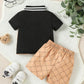 Baby boy Short Sleeve PATCHWORK Turn-down Collar top With Button +Pant 2PCS For Summer Daily wear Set