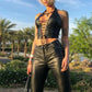 Sisterlinda Sexy Punk Y2K Black PU Leather Crop Top Womens Sleeveless Deep V Neck Backless Camisole Fashion Party Club Vests2021